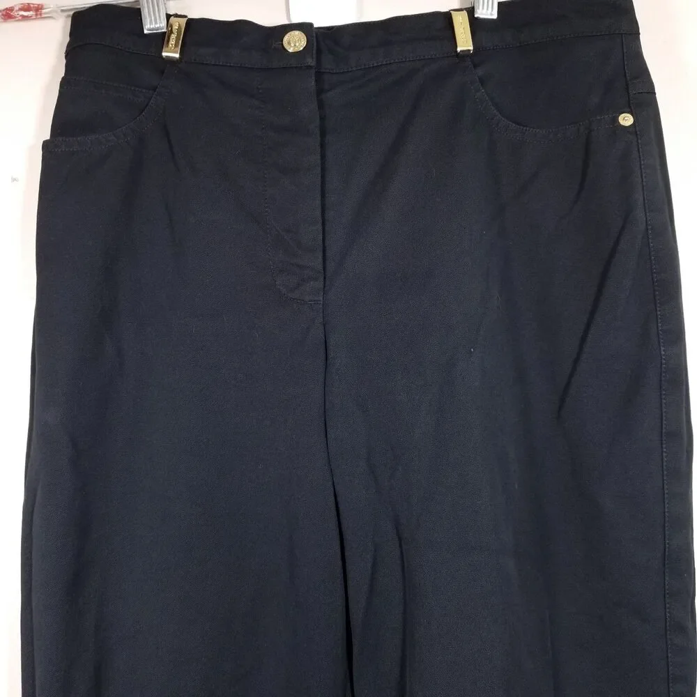 St.John Pants Women 12  Navy Stretch Cotton Gold Hardware Trouser Marie Gray